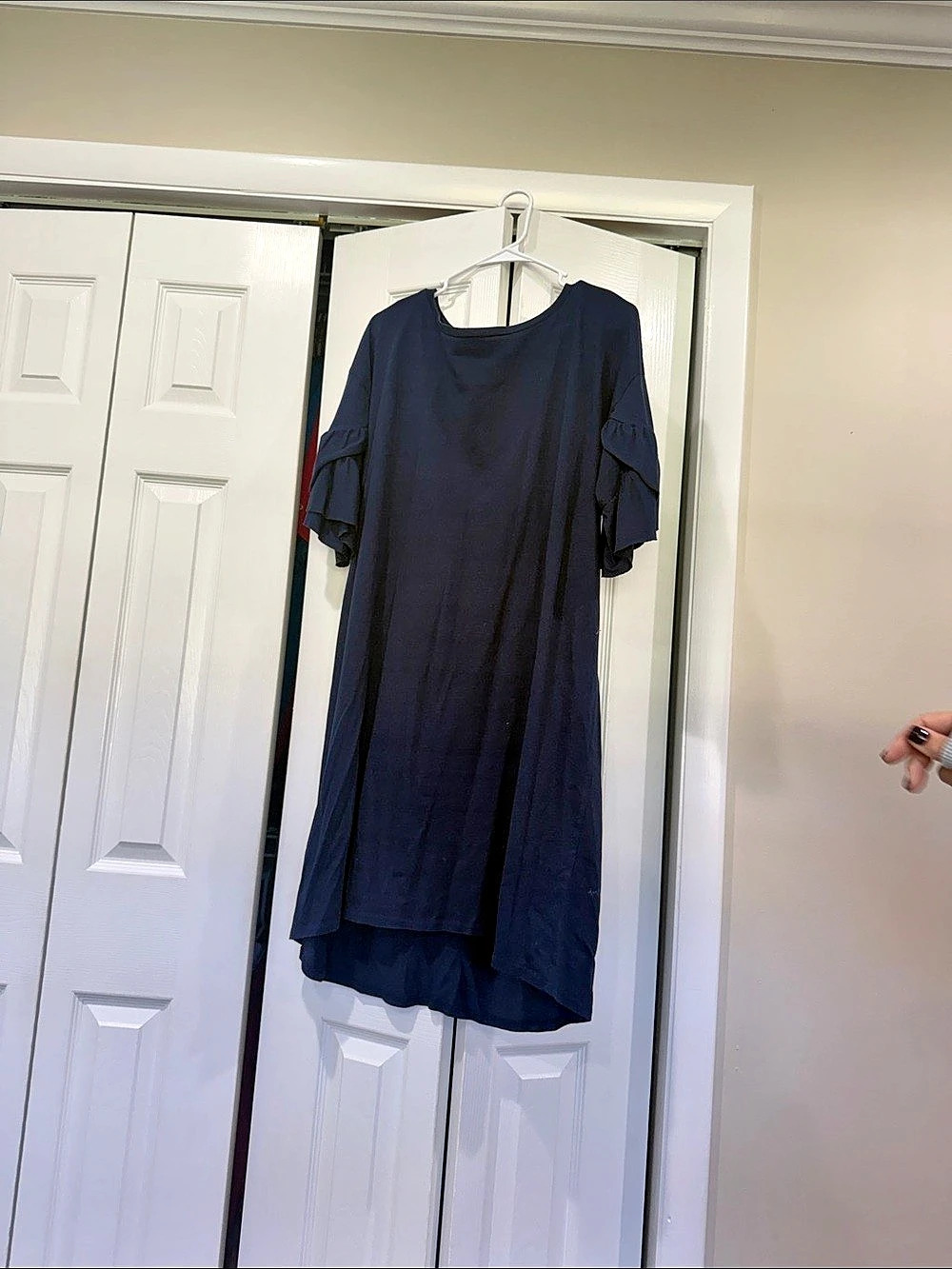 Navy Maxi Dress Ruffle Sleeves Like New